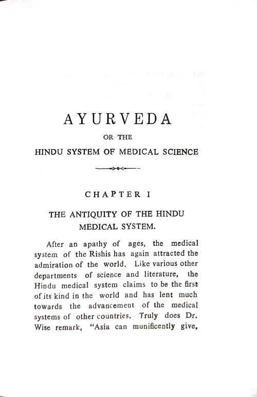 Ayurveda or the Hindu System of Medical Science